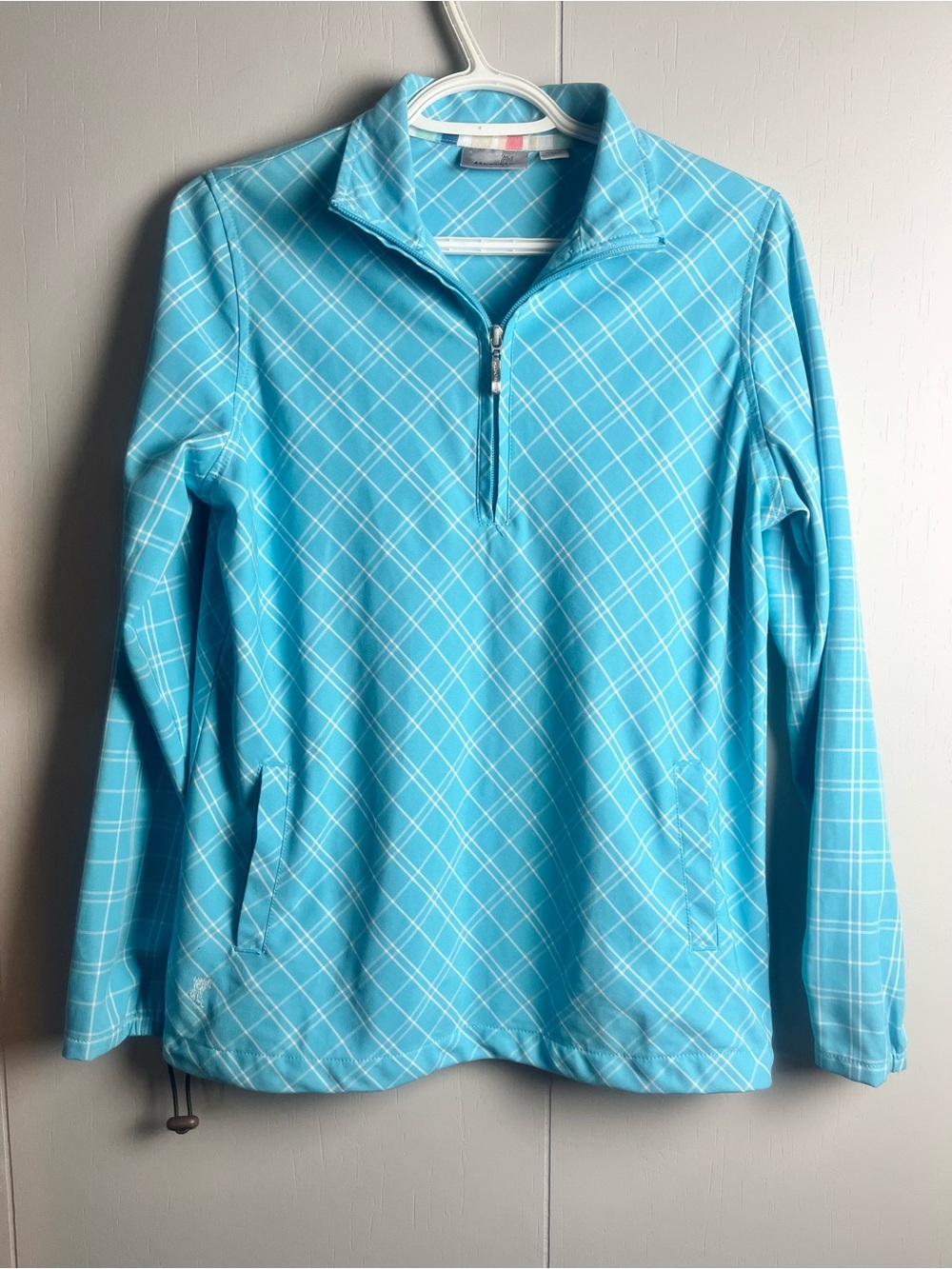 Ashworth Aqua Plaid Zip-Neck Performance Pullover